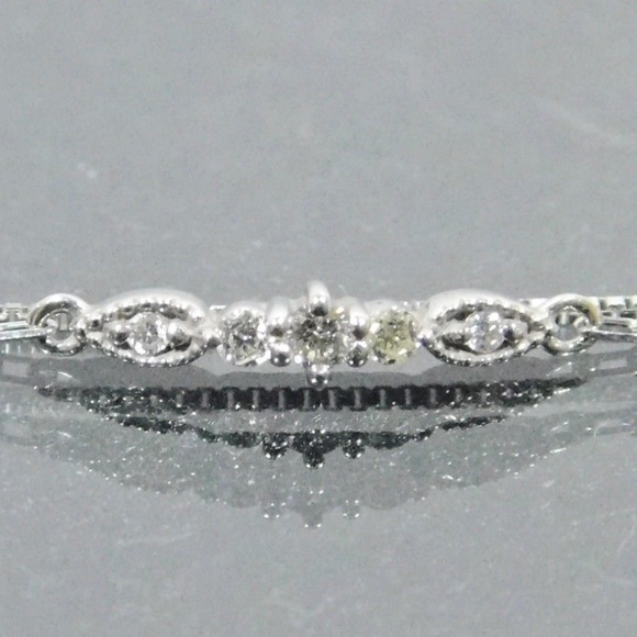 Authentic Natural 0.04ct 5 point Diamond K10 White Gold Bracelet 6.9 inch - Picture 2 of 11